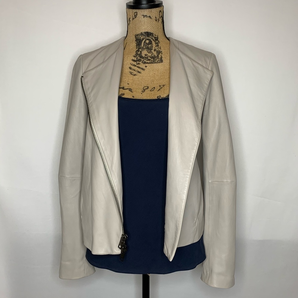 Vince Rib Panel Leather Moto Jacket